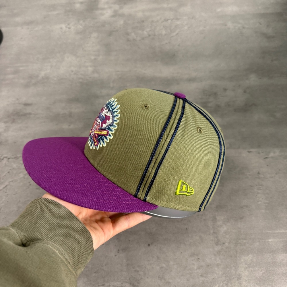New Era Oakland Athletics Hat 7 1/4 Olive Green Purple 420 Pack Pinstripe A's‎ - Picture 3 of 8